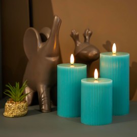 Teal Flameless Candles with Remote for Room Deocr, Tiffany Blue Decor