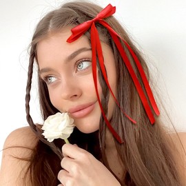 VOBOBE 4PCS Hair Bows for Women Girls, Red Tassel Ribbon Bowknot Hair Clips Barrettes for Girl with Long Tail, Solid Satin Hair Accessories (Red)