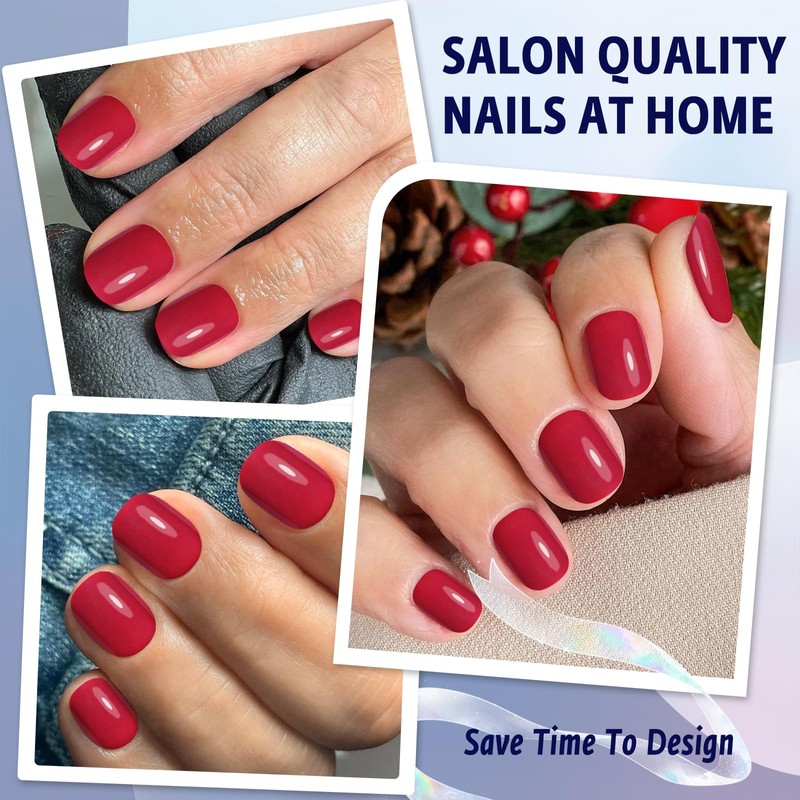 Bellelfin 240Pcs Short Press on Nails, Full Cover Square Red