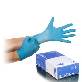 HANSKA Disposable Nitrile Gloves, Blue, Powder-Free, Insert and Bet, Ambidextrous, Non-Sterile, Rubber Base, Suitable for Medical, Food Handling (100, M)