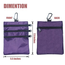 Golf valuables Pouch, Zipper Golf Ball Bag with 4 Pockets, Golf Accessories Pouch for Storing Balls,tees,Mobile Phone,Keys, Cards and Cash, Great Gift for Golfers (2 Pack Purple)