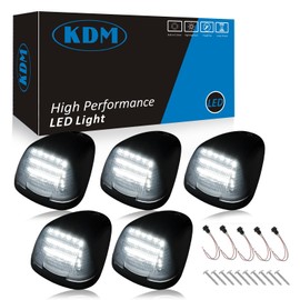 KDM Smoked Lens Led Cab Roof Top Marker Lights assembly Fit for 1999-2016 Ford F250 F350 F450 F550 F650 F750 E150 E250 E350 E450 Super Duty，Mounted Running Clearance Bright White,5Pcs Pack