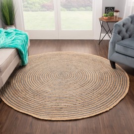 Superior Braided Dyed Jute Handwoven Indoor Area Rug, Jute Floor Decor for Living Room, Dining Room, Bedroom, Office, Dorm, Kitchen, Entry, Hand-Woven Modern Farmhouse Rugs, 8' Round, Light Blue