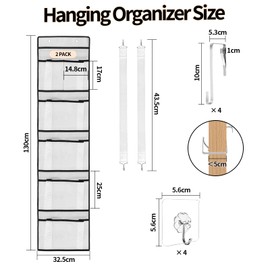 Hysagtek 2 Pack Over the Door Storage Hanging Organiser 6 Mesh Pockets Organiser Shelves Behind Door Storage Large Capacity Door Storage Wall Mount Storage for Bedroom Bathroom Kitchen Closet, Grey