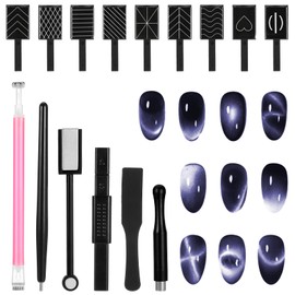 Grevosea Cat Eye Magnet for Nails, 15Pcs Nail Magnets for Nail Art Cat Eye Gel Nail Polish Magnet Stick Stripe Magnet Plates Nail Art & Design Tools for Women Home Salon Manicure