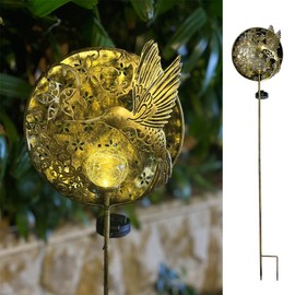 ARTCOS Hummingbird Solar Light Garden Outdoor Decoration Hollow Carving Flowers Crackle Glass Ball Metal Stake for Pathway Patio Lawn Yard Mother Gift (Daisy Hummingbird)