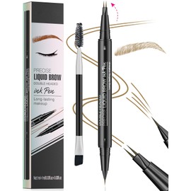 DEFSAP Curved Microblading Eyebrow Pencil, Eyebrow Pen 2-in-1 Dual-Ended Eyebrow Pencil 2-Fork-Tip and Single Tip Creates Natural Eyebrows (Light Brown)
