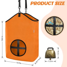 3 PCS Goat Hay Feeder,Hay Bags for Horses,Goats,Donkeys with Reinforced Oxford Fabric and High Strength Metal Clasp,Horse Feeding Supplies with Adjustable Strap for Easy Hanging (2Orange+1Black)