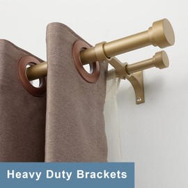 Heavy Duty Double Curtain Rods with Cylindrical Cap Finials - 72 to 144' Telescoping Rods, Front 1' Diameter, Back 5/8' - Light Gold