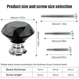 10 Pack Drawer Knobs, 40mm Diamond Shaped Crystal Glass Cabinet Knobs, Pulls and Handles for Home Kitchen Bathroom Cupboard (Black)