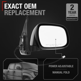 T1A Passenger Side Mirror Replacement - Compatible with 2005-2011 Toyota Tacoma - Powered Adjustment, Manual Folding, Convex Glass - Textured Black, 5H3P - OEM 87910-04170, TO1321256