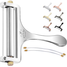 Zulay Kitchen Stainless Steel Wire Cheese Slicer - Adjustable Hand Held Cheese Cutter with 2 Extra Wires - Premium Cheese Shaver for Mozzarella, Cheddar, Gruyere - Cheese Cutter with Wire (Silver)