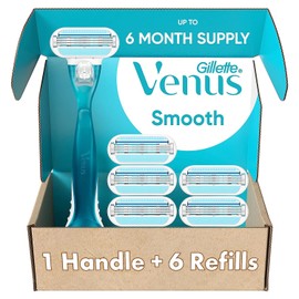Gillette Venus Gillette Venus Smooth Razors for Women, Includes 1 Handle, 6 Razor Blade Refills
