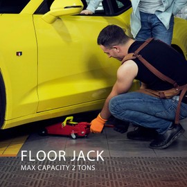 SPECSTAR 2 Tons Hydraulic Trolley Car Lift Jack, Low Profile Floor Jack with Single Piston Fast Lift Pump, Wide Lifting Range Swivel Rear Casters, Red