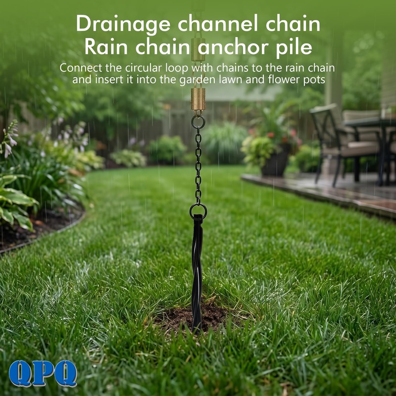 QPQ Rain Chain Ground Anchor Stake, Metal Aluminum, for Outdoor