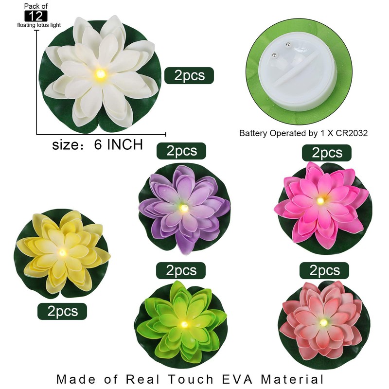 LACGO 12 PCS Waterproof Floating Lotus Light - Diwali Floating