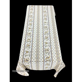 Tissus Toselli French Provencal Coated Cotton Tablecloth Moustiers Birds/Flowers Blue FR 59X79