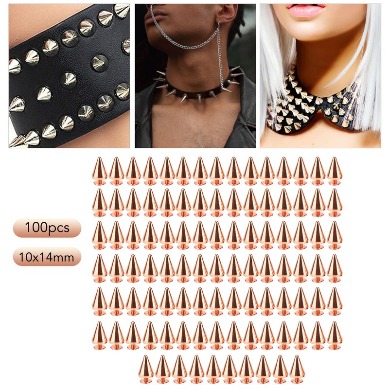100 Sets Punk Cone Spikes Studs Electroplating Rose Gold Punk