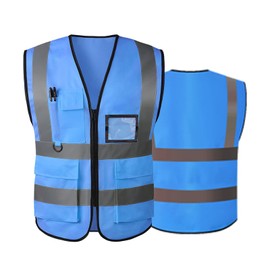 Hi Vis Vests for Women Men High Visibility Reflective Safety Security Vest with Pockets Zipper Front Meets ANSI/ISEA Standards(Large,Blue(cloth))