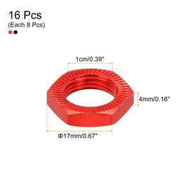 sourcing map Aluminum 17mm RC Wheel Nut Thread M12x1.0mm Hex Wheel Nuts RC Wheel Nut for 1/8 RC Model Car Trucks Off Road Car Upgraded Parts Pack of 16(Red & Black)