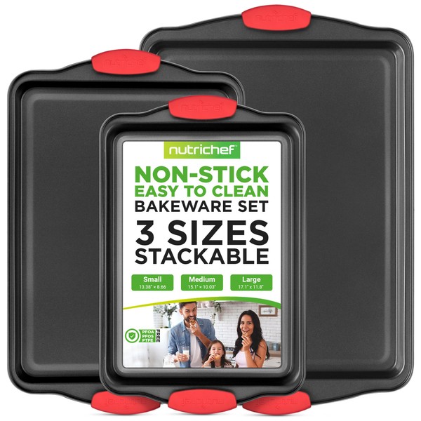 NutriChef 3-Piece Nonstick Kitchen Oven Baking Pans - Premium &