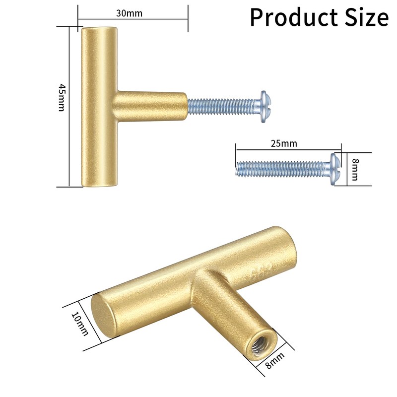 Kigniote 16PCS Cabinet T Bar Handle Gold Drawer Handles Cupboard