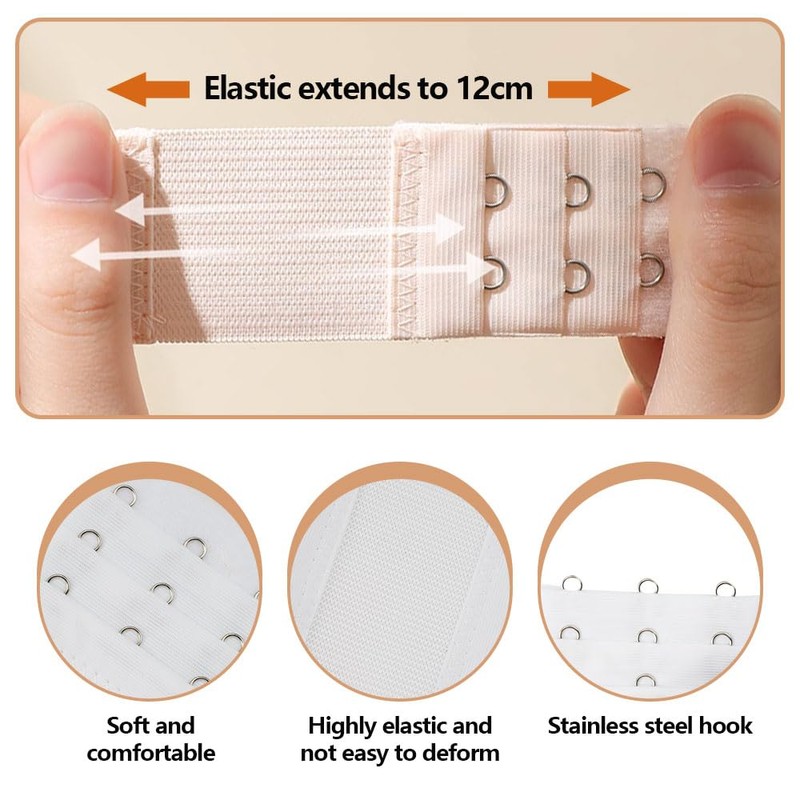 Pack of 12 Bra Extenders, 3 Rows, 2 Hooks, 3