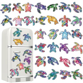 Remuuly 30 Pcs Diamond Painting Magnets Summer Diamond Art Magnet Kits for Adults Spring Flower Animal Cupcake 5D Rhinestones Refrigerator Magnetic Stickers for Fridge DIY Crafts Gifts(Turtle)