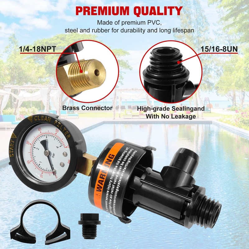 98209800 Manual Air Relief Valve Assembly with Pool Filter Pressure