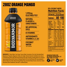 BODYARMOR Sports Drink Sports Beverage, Orange Mango, Coconut Water Hydration, Natural Flavors With Vitamins, Potassium-Packed Electrolytes, Perfect For Athletes, 28 Fl Oz (Pack of 15)