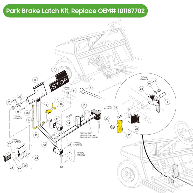 10L0L Park Brake Latch Kit for Club Car DS, Carryall,