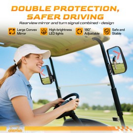 Golf Cart Mirrors, Golf Cart Side Mirrors with LED Turn Signal Light, Universal Rear View Mirror for Club Car EZGO YAMAHA, Left & Right Pair, Street Legal, Easy Bolt-On Installation, Enhanced Safety