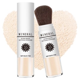Sunscreen Setting Powder SPF 35, Mineral Brush Powder, Oil Control Natural Matte Finish Loose Powder Translucent Lasting Lightweight Breathable for All Skin (#02 Fair)