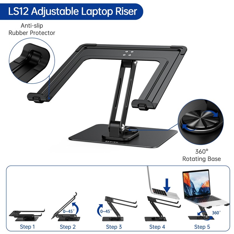 BESIGN LS12 Laptop Stand with 360° Rotating Base, Ergonomic Adjustable