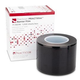 Practicon Black PRACTIfilm Barrier Film, 4” x 6” Surface Barrier Tape with Dispenser Box, for Dental, Medical, Tattoo, 1200 Sheets per Roll