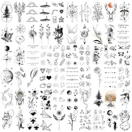 60 Sheets Tiny Realistic Temporary Tattoos for Adult Kids Floral Leaf Botanical Tree Rose Sun Star Arrow Animal Heart Butterfly Fake Tattoos Stickers for Women Girls