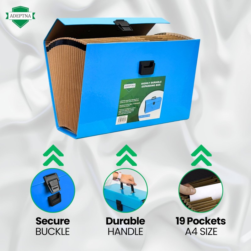 ADEPTNA Highly Durable 19 Pocket Expanding Box File Organiser A4