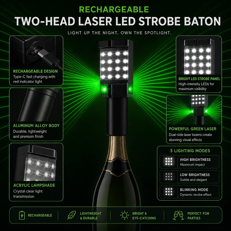 Rechargeable LED Strobe Baton for Party Decor – Aluminum Flashing