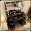 Yamissi Modern Black Dressing Table with Hollywood LED Mirror Large
