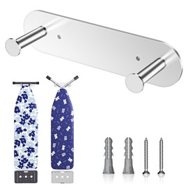 Ironing Board Holder Wall Mount, Stainless Steel Ironing Board Hanger with Removable Hooks, Laundry Rooms Iron Board Holder Hook for Y or T Leg
