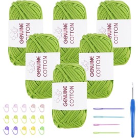 FOGAWA Pack of 6 Autumn Green Coarse Cotton Yarn for Knitting and Crocheting, Crochet and Knitting Yarn for Beginners, Simple Yarn with Crochet Accessories for Clothes, Bags, Rugs (6 x 50 g, Autumn