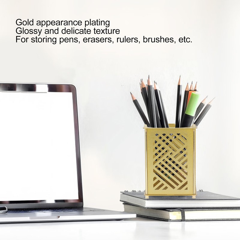 3set Pen Holder Golden Appearance Electroplating Quadrate Educational DIY Assembly