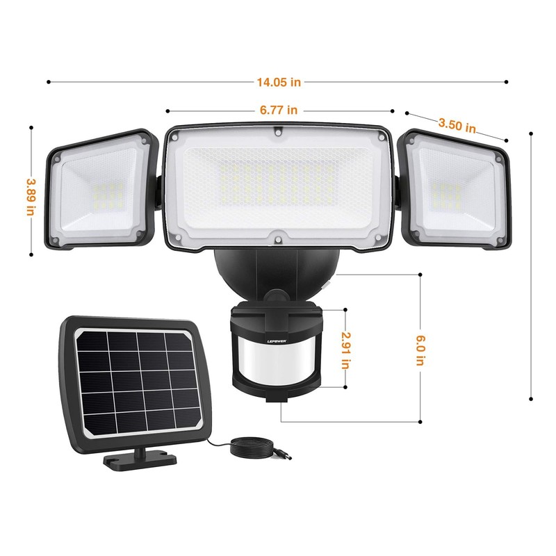 LEPOWER 1600LM LED Solar Security Lights Motion Outdoor, 5500K White
