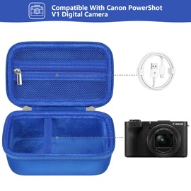 Supmay Hard Carrying Case for Canon PowerShot V1 Digital Camera, Storage Holder Travel Bag with Zipper Mesh Pocket for Battery Pack, Charging Cable, USB Card, Blue