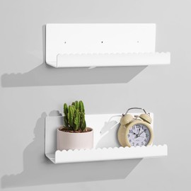 2 Pack Acrylic Wall Floating Shelves, White Adhesive Organizer, 11.8“ Acrylic Floating Bookshelves, Wall Display Shelve for Bedroom, Gaming Room, Living Room, Bathroom, Office