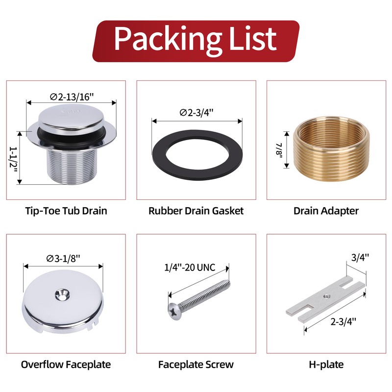 PRIMSOPH Tip-Toe Tub Drain Trim Kit with One Hole Overflow