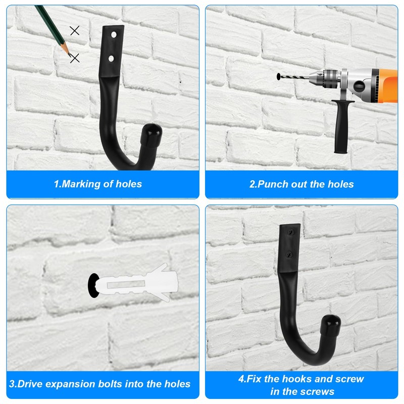 Jiujuda9 6 Pcs Heavy Duty Garage Wall Hooks - J