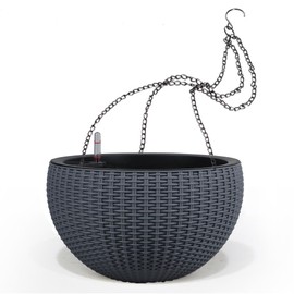 Dexceder 13.5 Inch Large Self Watering Hanging Planters Indoor Outdoor, Thickened Hanging Basket Flower Plant Pot with Water Level Indicator (Gray)