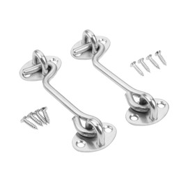 2Pcs Cabin Door Hook Eye Latch Lock Shed Gate Catch Silent Holder Stainless Steel 6"/150mm