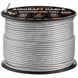 Xpose Safety 7x7 Vinyl-Coated Galvanized Steel Aircraft Cable – 500 ft Wire for Pulley Systems, Winches, Marine & Boat Wire, Deck Railing, Cable Railing, Fencing, DIY Projects